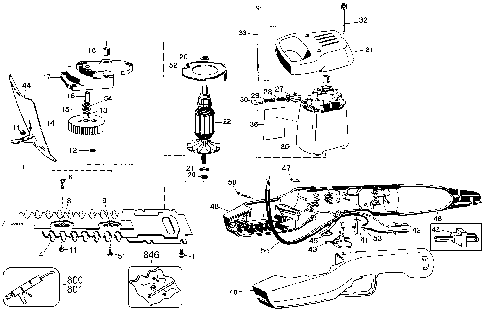 Exploded Diagram A Diagram and Parts List for TR130-04 Type 1 Black and Decker Hedge Trimmer